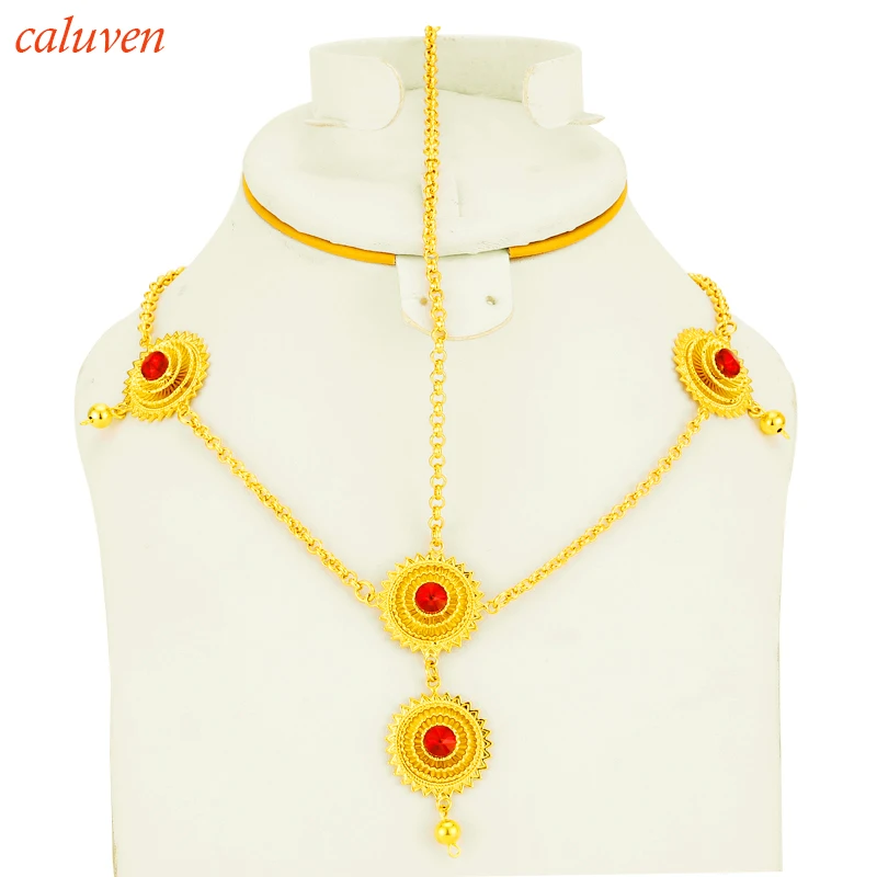 Habesha Head Chain Gold Color in Red Green Blue Jewelry