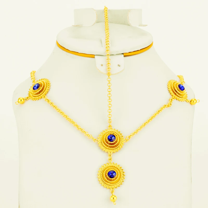 Habesha Head Chain Gold Color in Red Green Blue Jewelry