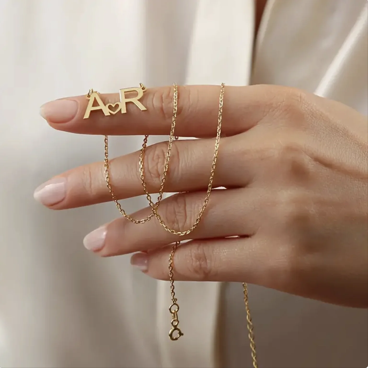 Customized Stainless Steel Golden Capital Two Letter Love Heart Pendant Necklace Customized Stainless Steel Golden Capital Two Letter Love Heart Pendant Necklace