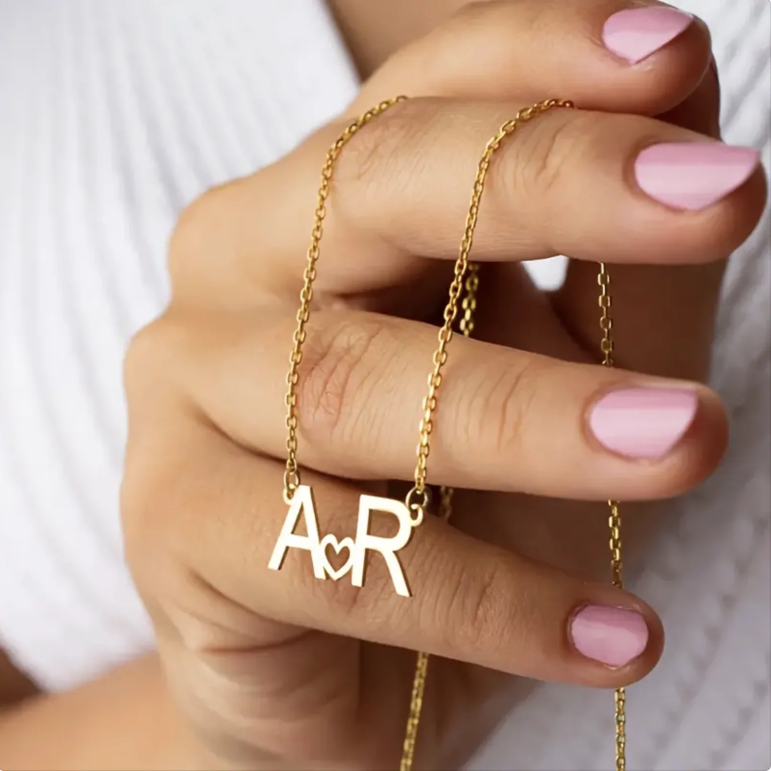 Customized Stainless Steel Golden Capital Two Letter Love Heart Pendant Necklace Customized Stainless Steel Golden Capital Two Letter Love Heart Pendant Necklace