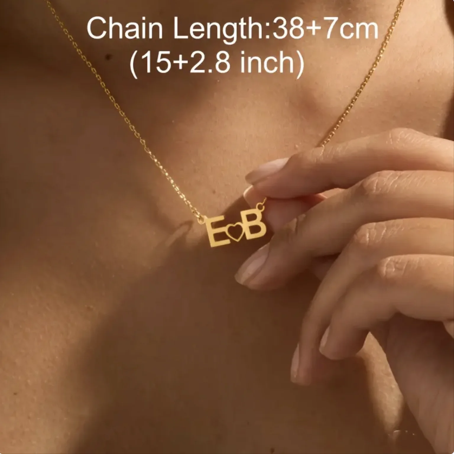 Customized Stainless Steel Golden Capital Two Letter Love Heart Pendant Necklace Customized Stainless Steel Golden Capital Two Letter Love Heart Pendant Necklace